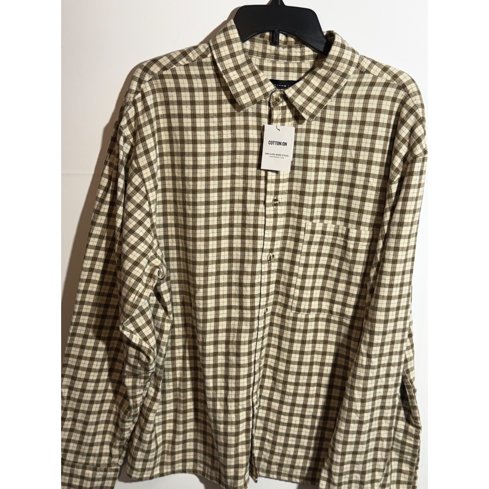 Cotton on Men's Tribeca Oversized Long Sleeve Shirt Stone Mini Check L - Picture 5 of 16